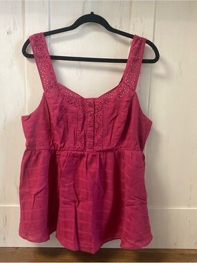 Torrid Babydoll Cotton Window Pane Button Front Tank in Red Bud